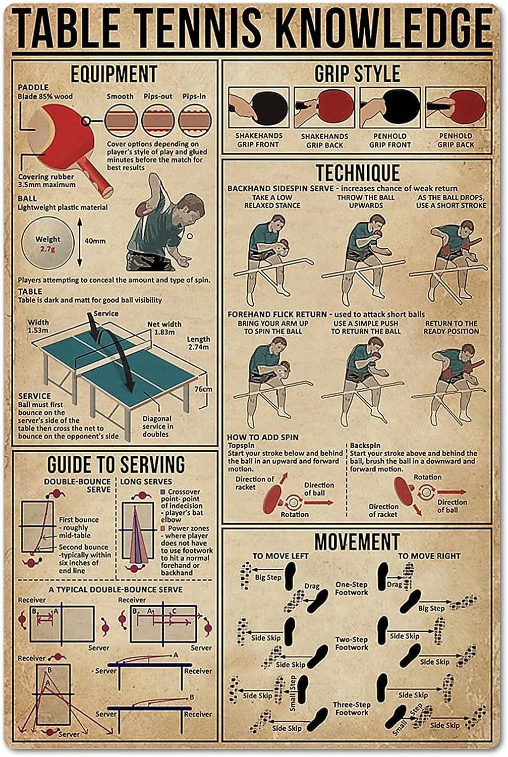 Table Tennis Knowledge Poster - Placa de Metal Decorativa de Tênis