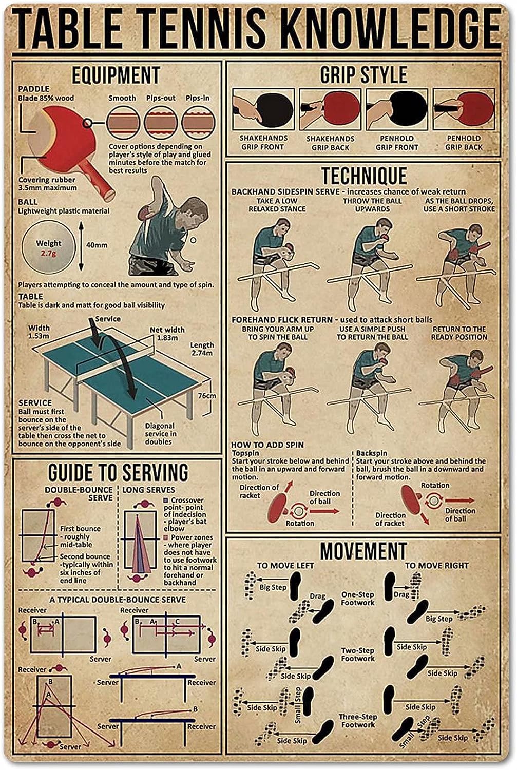 Table Tennis Knowledge Poster - Placa de Metal Decorativa de Tênis